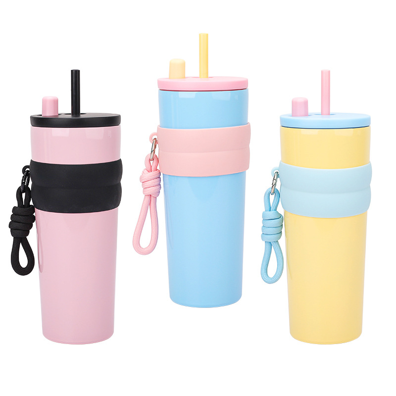 High appearance level insulated cup, starry night straw cup, cartoon large-capacity student outdoor rope, cute summer water cup Item Picture