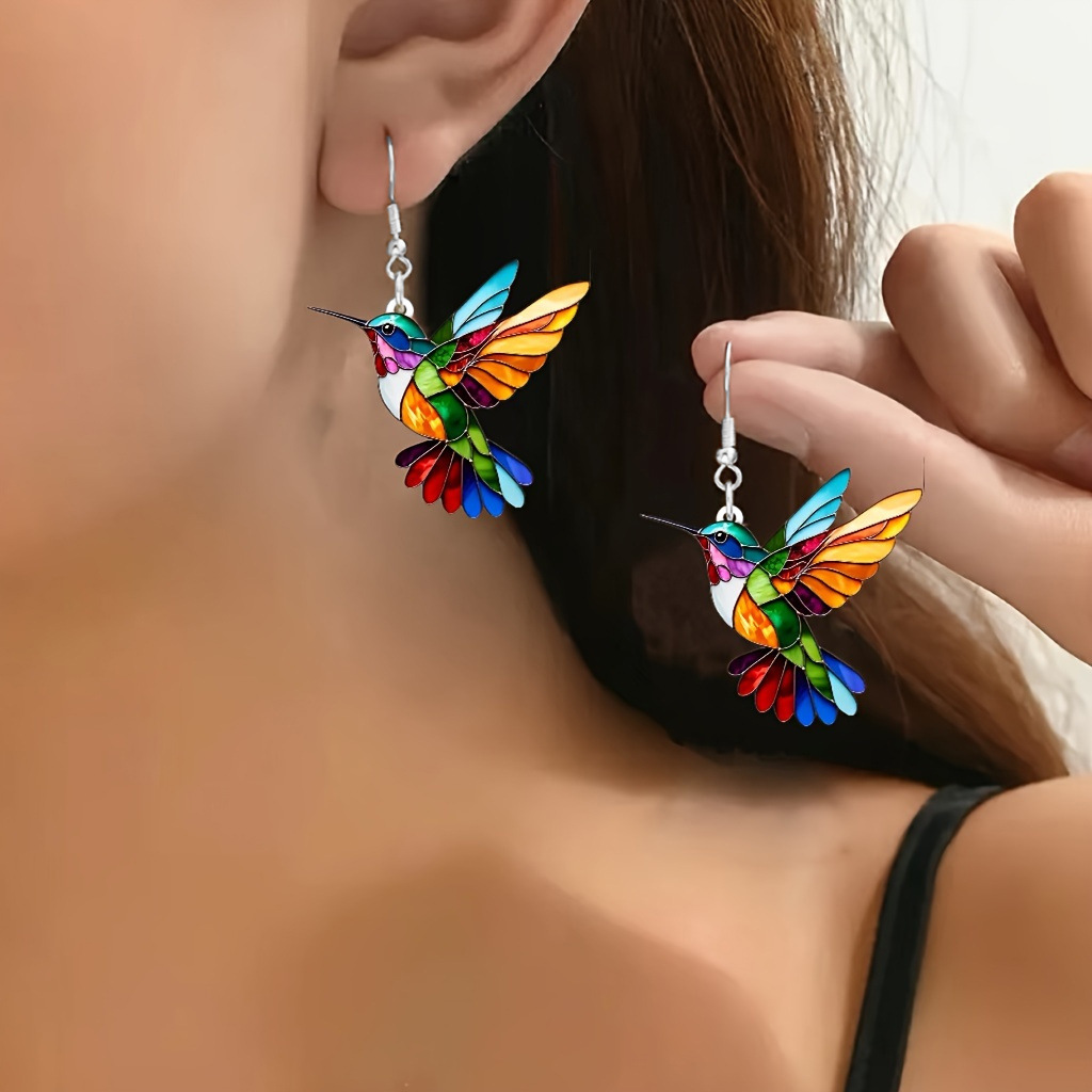 The popular cross-border spring colorful bird acrylic earrings from Europe and America, a new style of fashionable and retro earrings in 2025, are selling well full figure