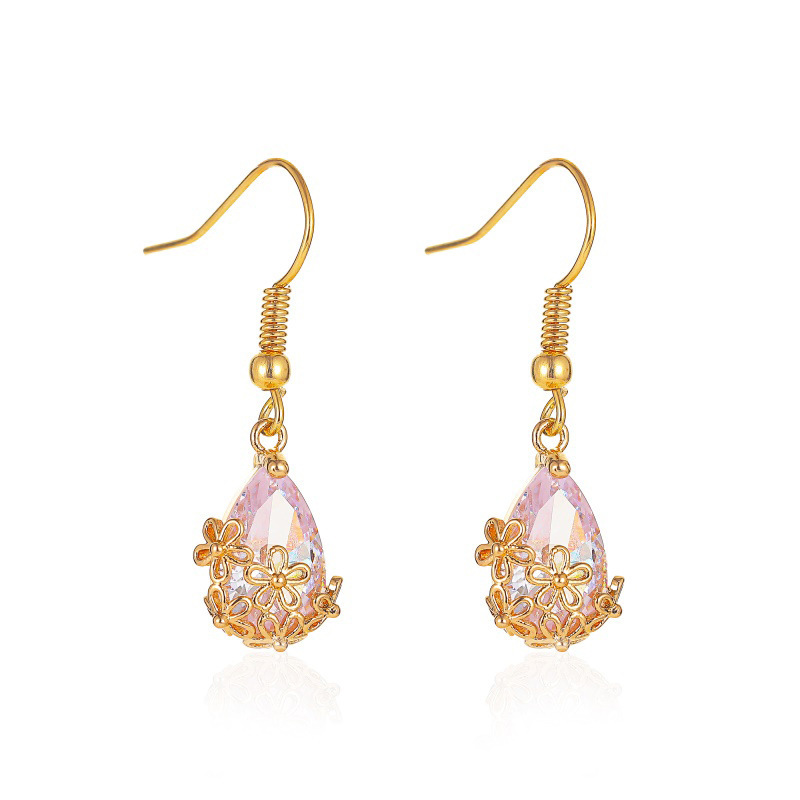 European and American InS-style zircon water drop earrings, a creative design with a unique female personality and temperament, and hollowed-out flower earrings, are popular earrings Item Picture