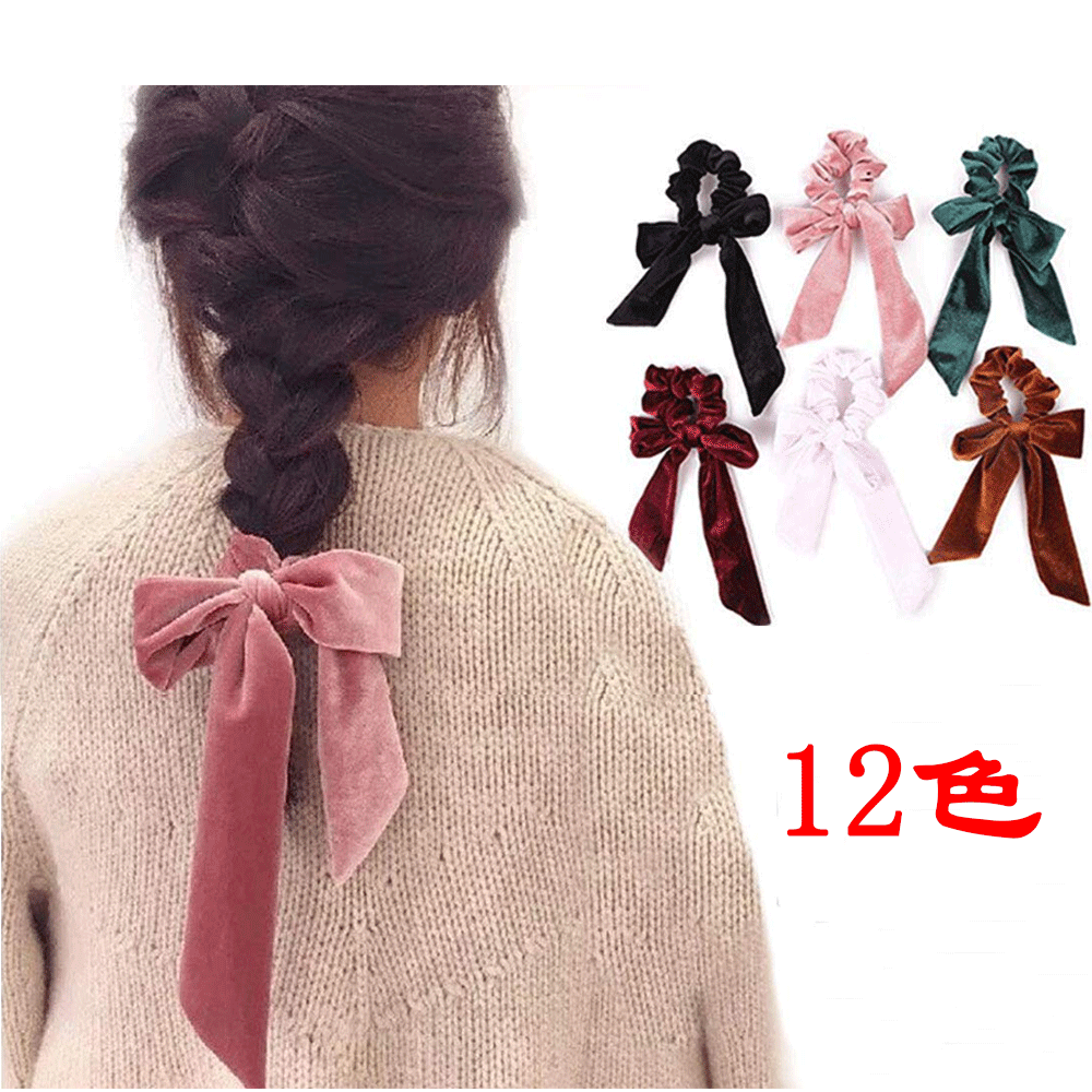 Qiyue Ribbon Bow Tie, velvet bow tie, fashionable and versatile ladies' hair tie, 30-color headpiece full figure