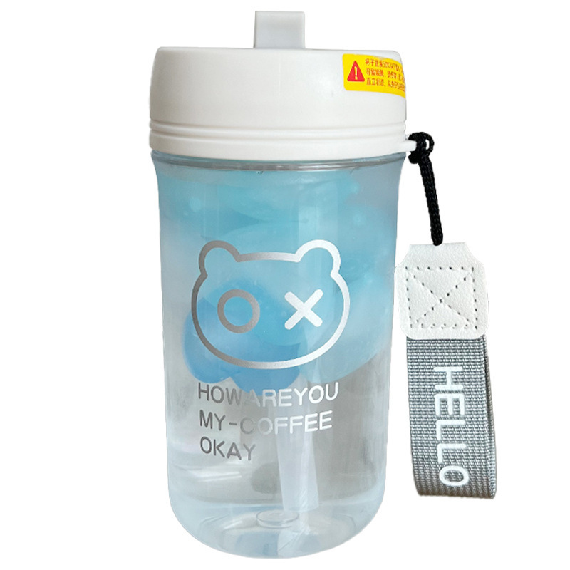 The popular plastic cup in the ins style is simple, trendy and fashionable. It is a portable hand-held cartoon student double drinking cup Item Picture