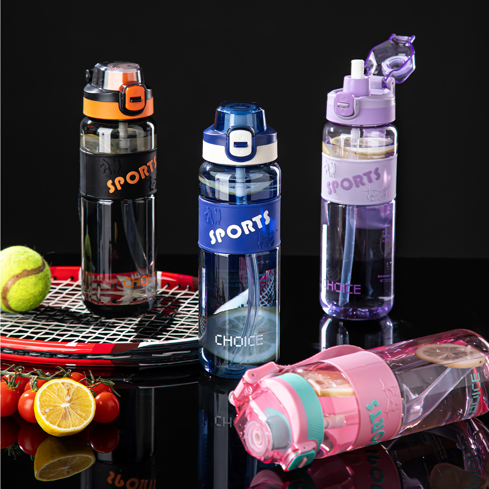 Cross-border best-selling large-capacity plastic cup with a jumping rope, straw, double-drinking sports water bottle, portable sealed travel cup full figure