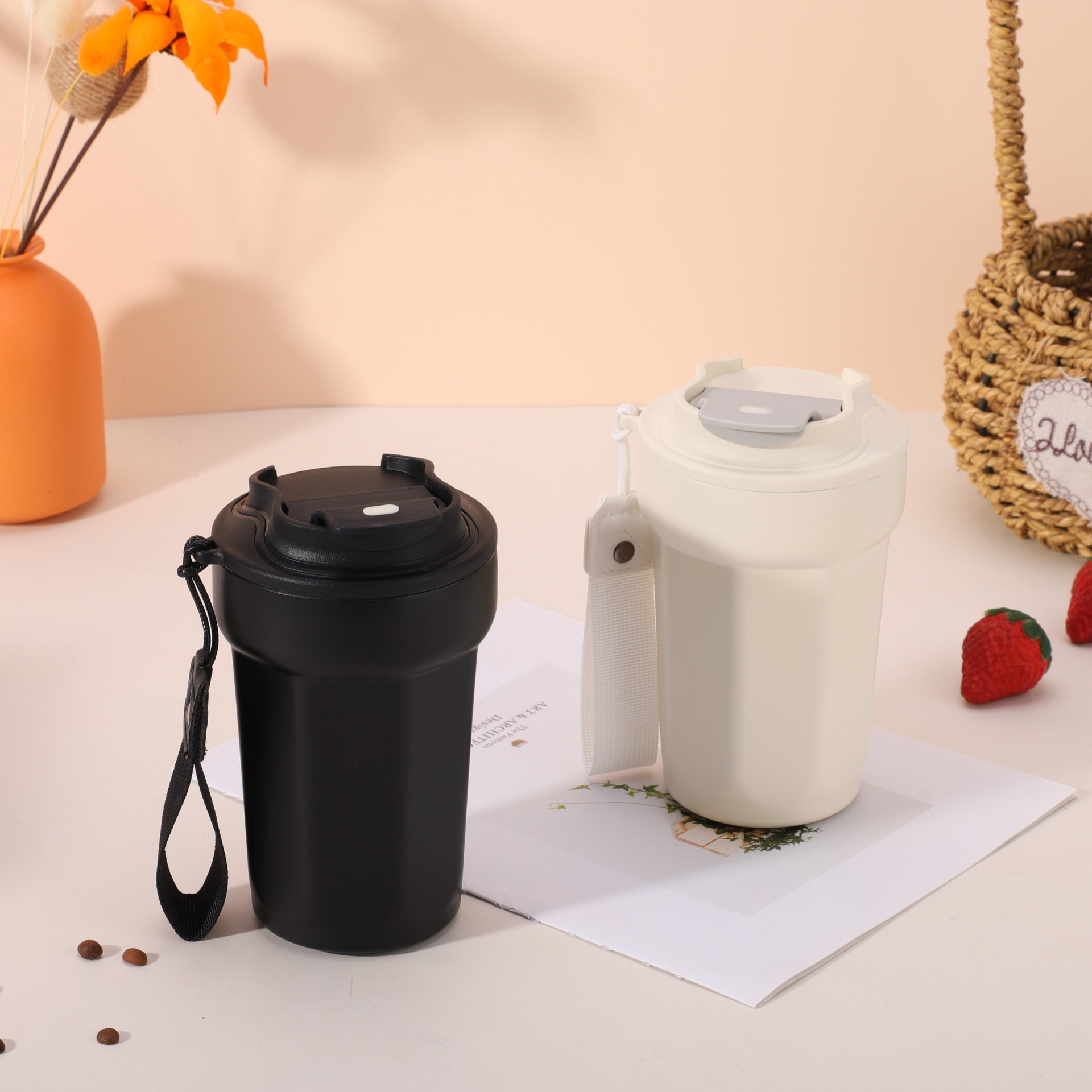 Wholesale of high-appearance-level octagonal coffee cups, 316 stainless steel insulated cups, portable handle cola cups and casual gift cups details Picture