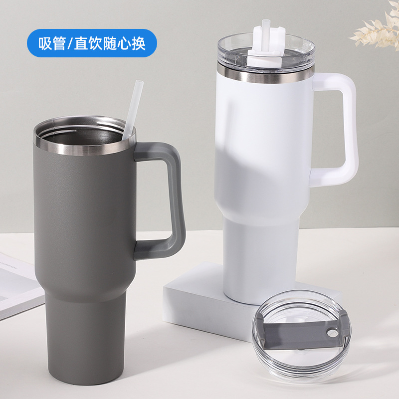 Amazon Giant 40oz first-generation car cup, double-layer stainless steel handle cup, outdoor car straw water cup details Picture