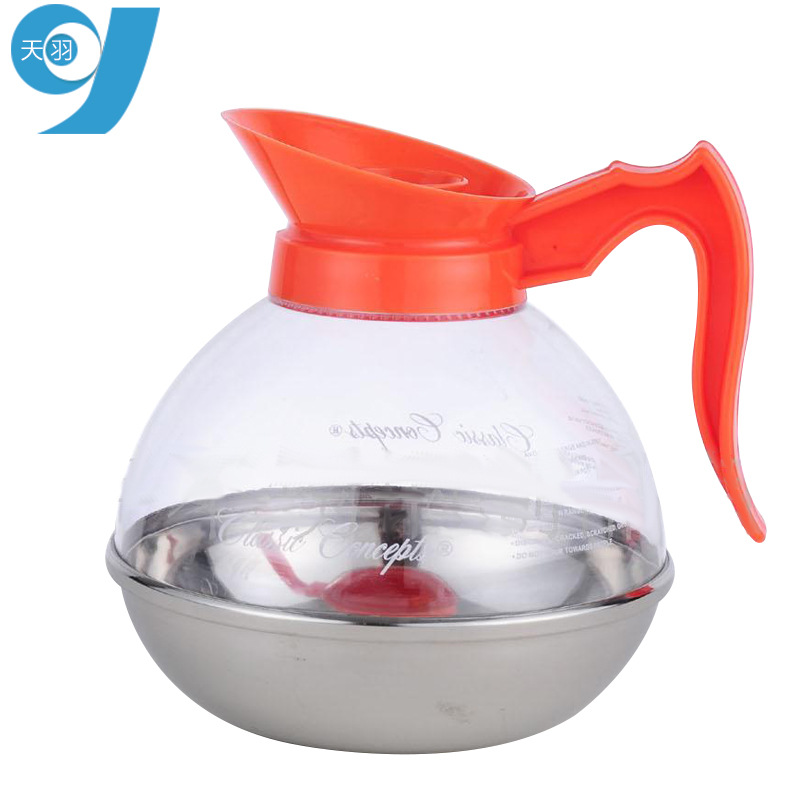 Tianyu stainless steel base large-capacity coffee pot, suitable for kitchen, restaurant and hotel use. Large-bellied transparent pot with logo printing Specification drawing