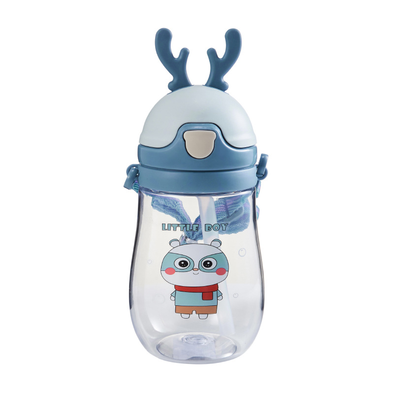 Yinqian Children's Straw Cartoon Cup, Baby water-absorbing Cup, Food-grade plastic anti-drop water bottle, Student portable and easy-to-use cup Item Picture