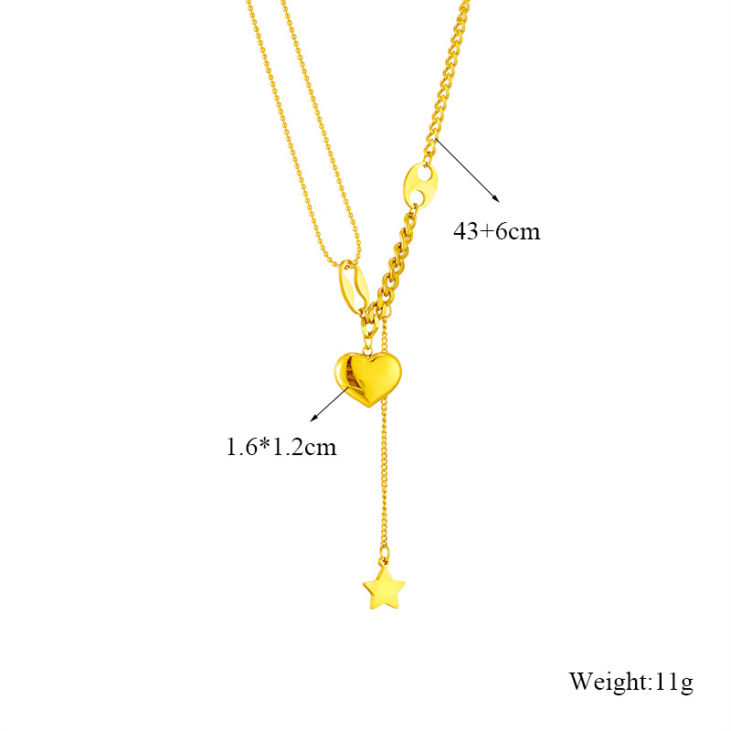This exquisite Japanese and Korean style necklace is versatile with star tassels and a three-dimensional heart-shaped collarbone chain. It features a niche design and a cold style Item Picture