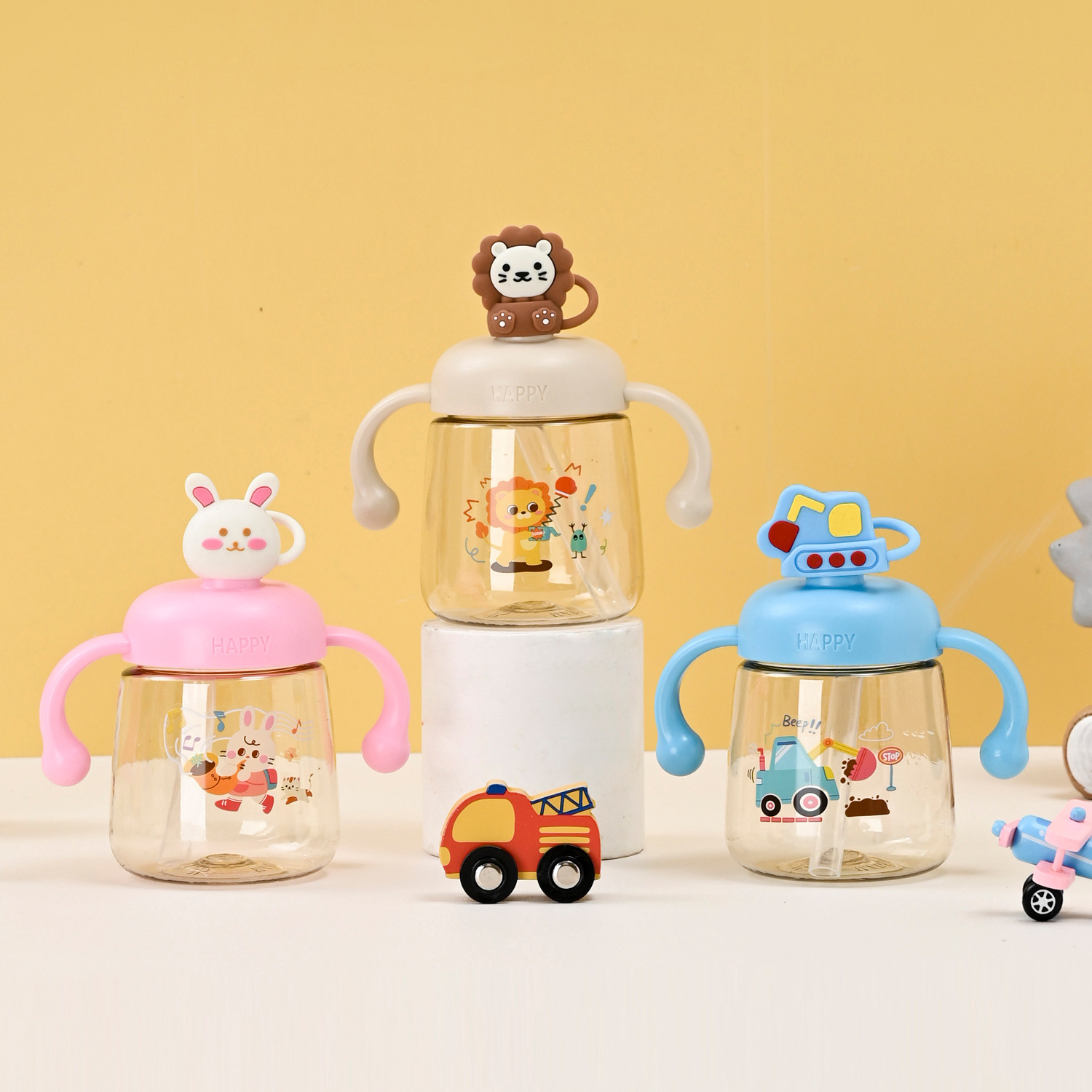 Children's milk cup, graduated direct drinking straw cup, milk learning drinking cup for babies aged 1 to 3 and above, high-temperature resistant milk bottle full figure