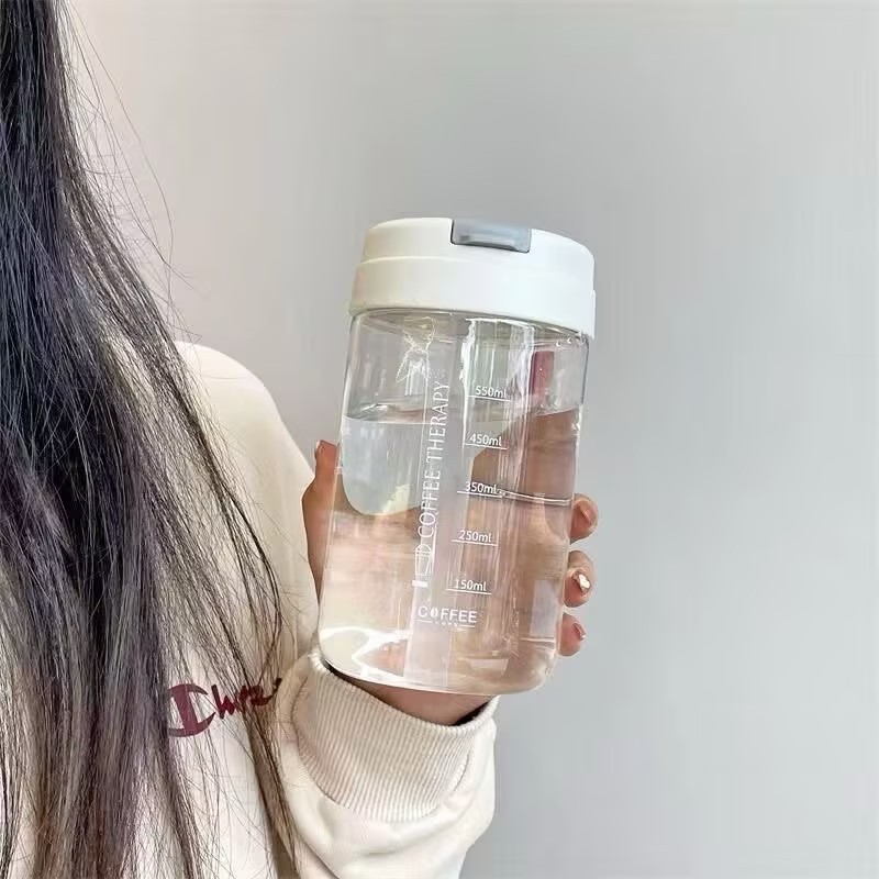 Simple large-capacity straws for male and female students, ton ton plastic cups, mini breakfast portable cups with graduated straws Specification drawing