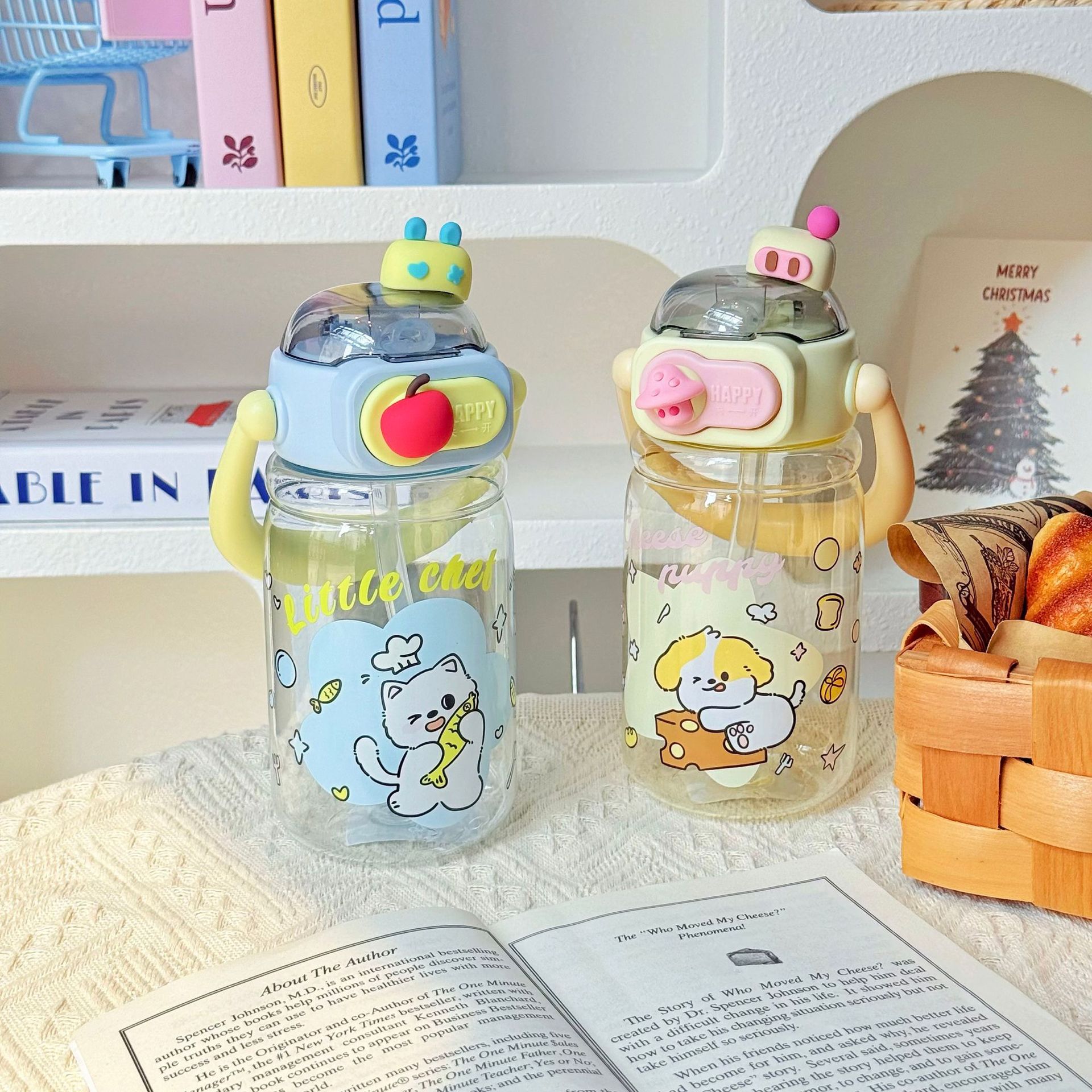 New cartoon cute water cup, student portable hand-held straw cup, high appearance level and cute plastic cup for children to go to school Specification drawing