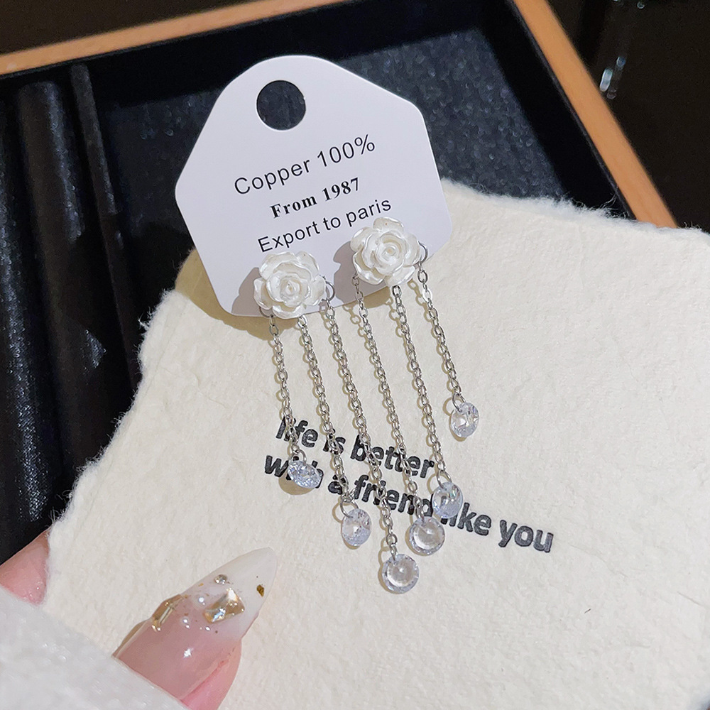 Long tassel exquisite flower earrings, high-end and fashionable new earrings for autumn and winter, versatile and elegant stud earrings for women wholesale Application Scenario