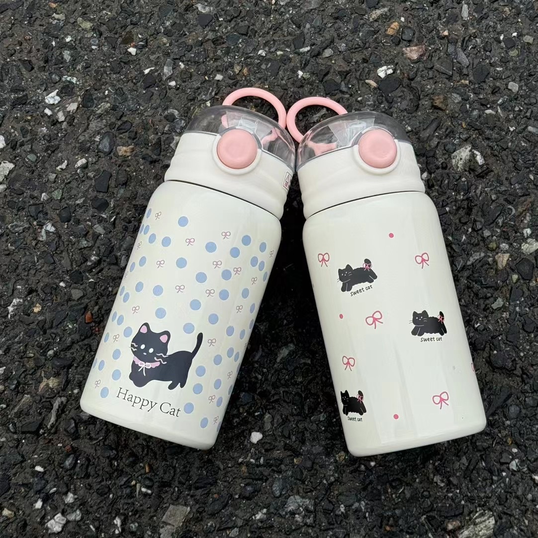 Large capacity, high appearance level, new stainless steel straw double-drinking cup for girls in 2024, portable water bottle for students details Picture