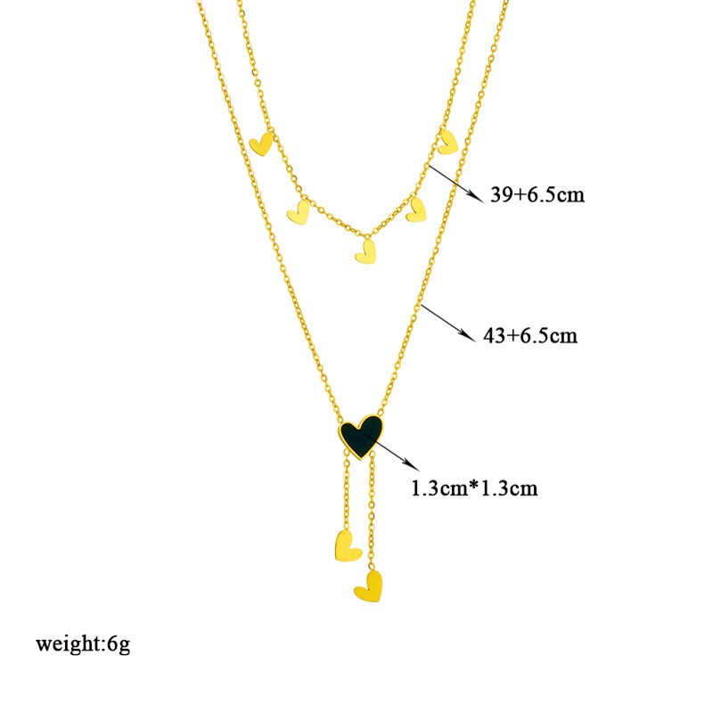 Korean-style simple, fashionable and niche design, oil-dripping glossy heart-shaped tassel irregular double-layer titanium steel necklace Application Scenario