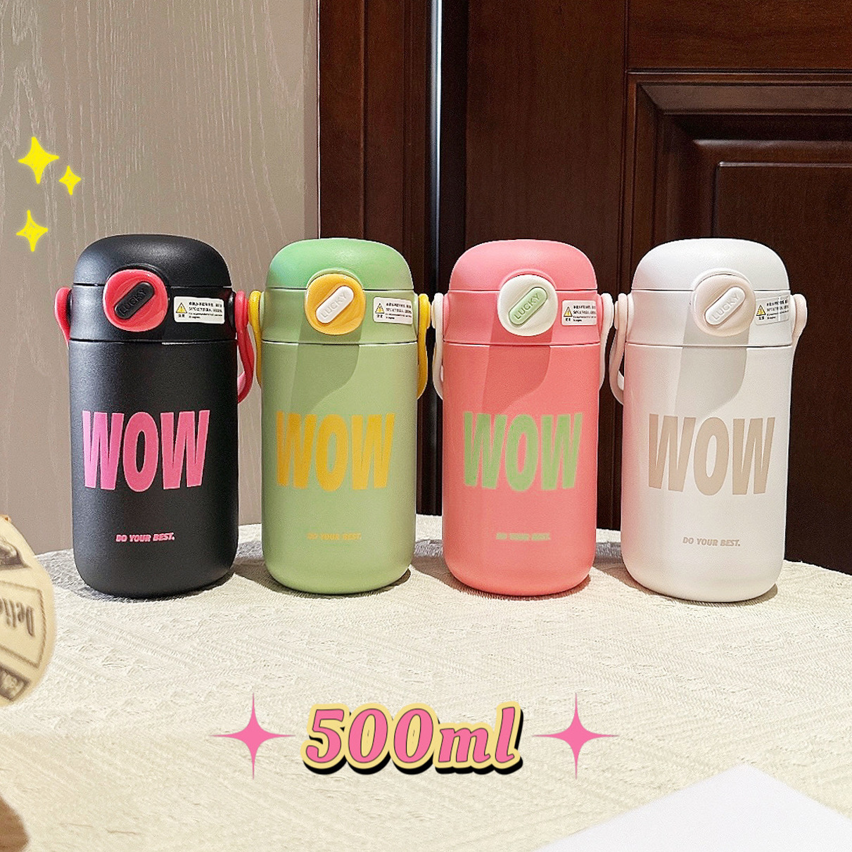 Simple couple · Insulated cup, Portable, fashionable and creative double-drinking straw cup, student high appearance level stainless steel water cup details Picture