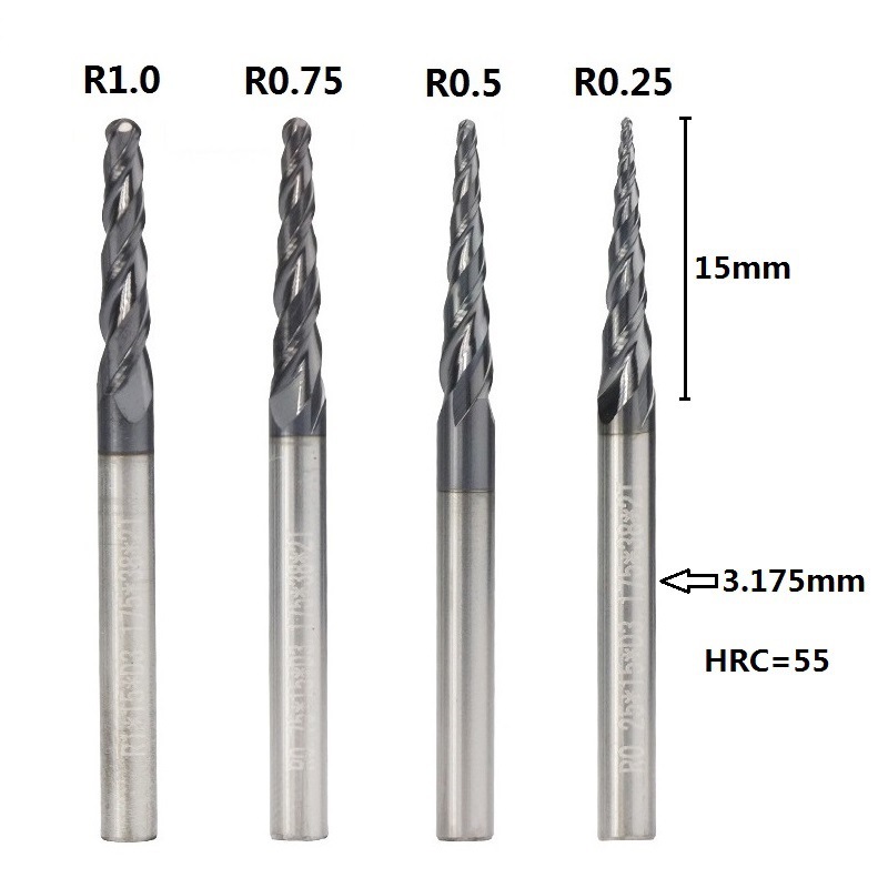 Wholesale of new cross-border 2-edge conical ball-end milling cutters with black coating and wood-based metal engraving drill bits details Picture
