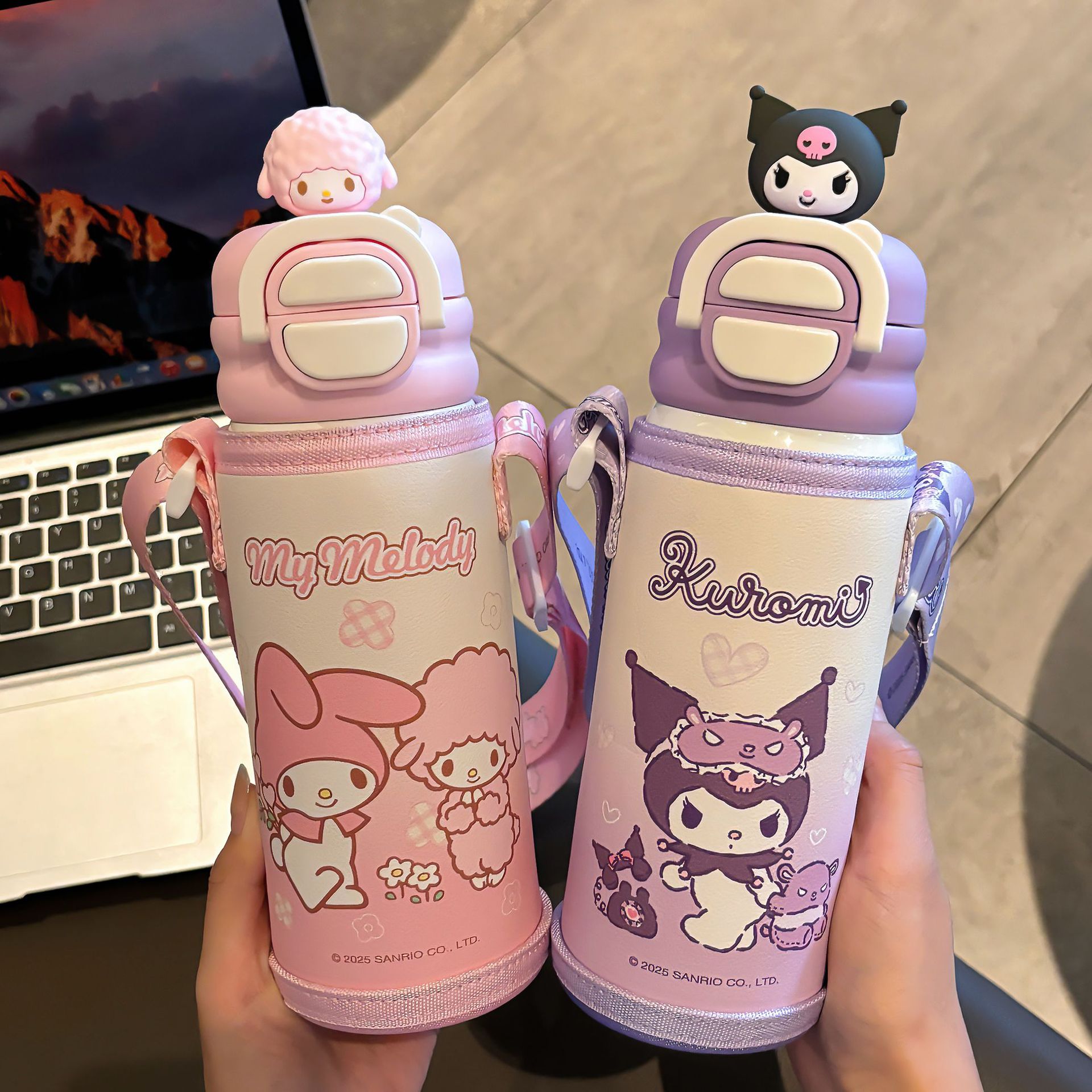 Sanrio Family Series Student Double Drinking Cup Sleeve, 316 stainless steel insulated cup, Children's portable drinking cup gift box full figure
