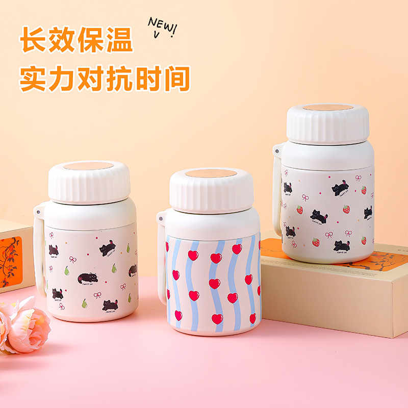 ins high-appeartion-level kitten insulated cup, stainless steel straw cup, niche and cute office coffee cup for casual use details Picture