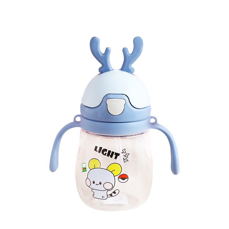 2021 New Style Children's Cute straw Plastic Cup Creative Antler Kindergarten baby Drinking Cup one-piece consignment Item Picture