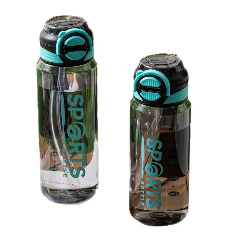 Trendy new outdoor sports water cup, men's and women's fitness plastic straw cup, high-temperature resistant portable double-drinking space cup Item Picture