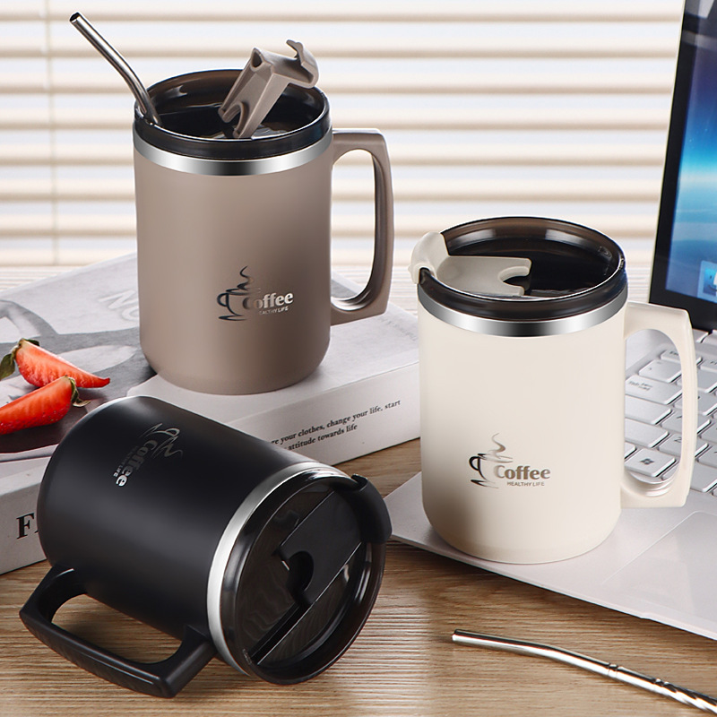 National Day high appearance level 304 stainless steel double-layer creative mug, office covered student coffee cup, gift cup Specification drawing