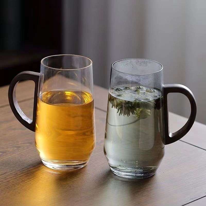 Glass green tea cup, personal water cup, high appearance level, walnut wood flower tea cup for brewing tea, household high-temperature resistant cup full figure