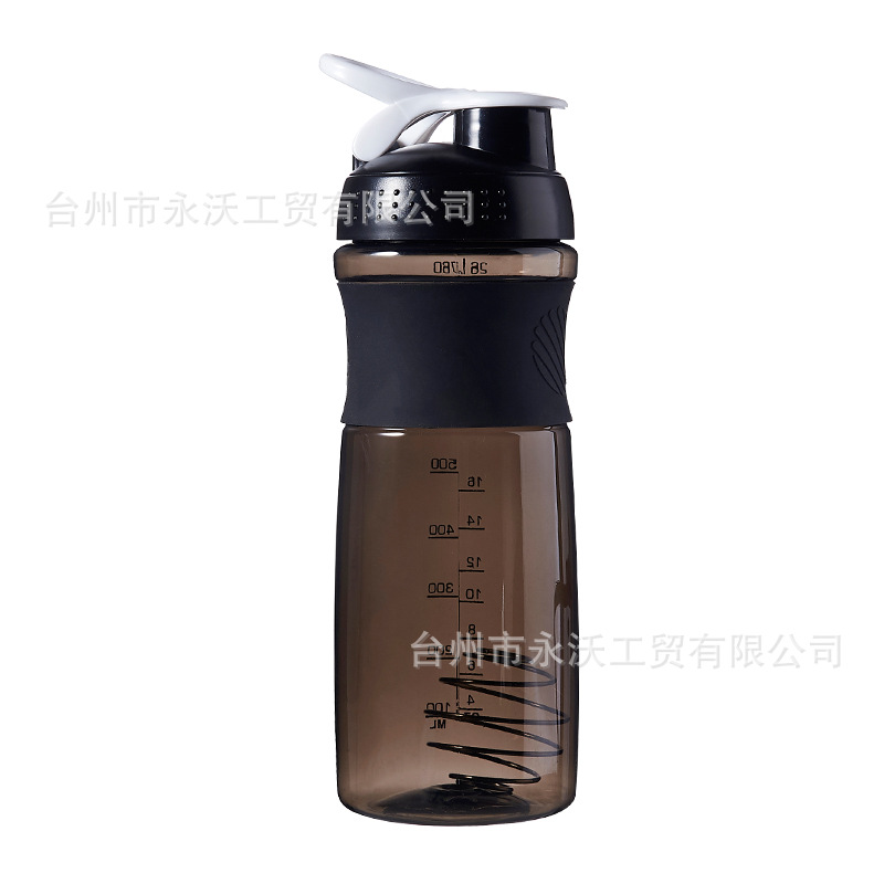 760ml shaker cup portable water bottle for sports and fitness, graduated silicone plastic space cup, protein powder milkshake printing Item Picture