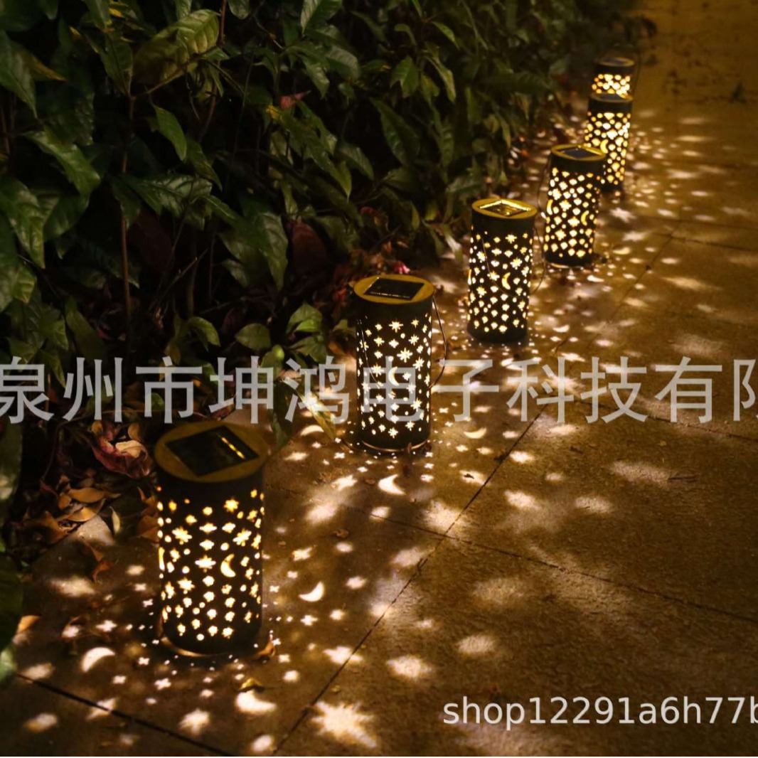 Cross-border e-commerce supply of best-selling solar-powered retro courtyard decorative plastic star and moon floor inserts details Picture