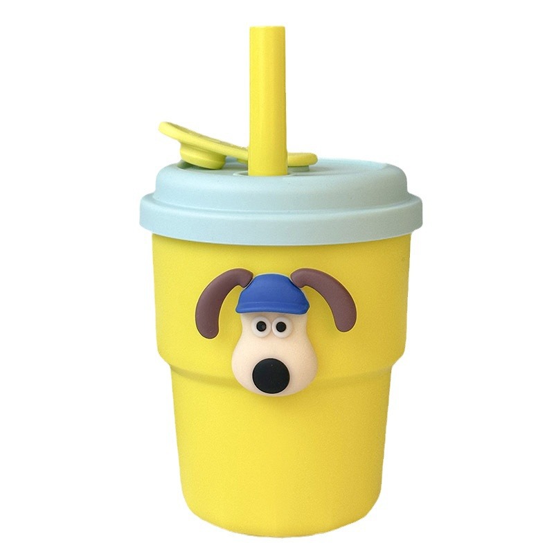 New Instags-style cute big dog sticker girls' straw cup portable large-capacity plastic cup for female office workers Item Picture