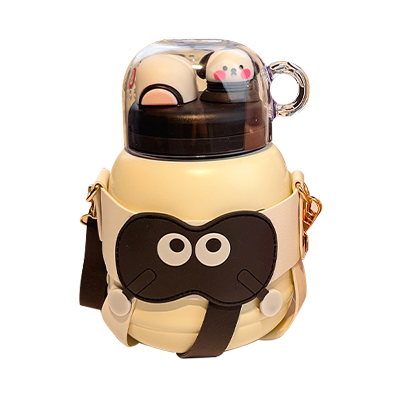 New 316 stainless steel food-grade children's insulated cup, high appearance level, double drinking spout with straw, large belly insulated water cup Item Picture