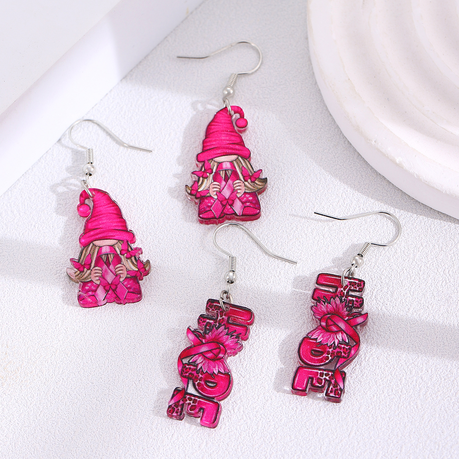 European and American cross-border pink bow ribbon dwarf hope acrylic earrings, women's leopard print letter earrings and earrings Application Scenario