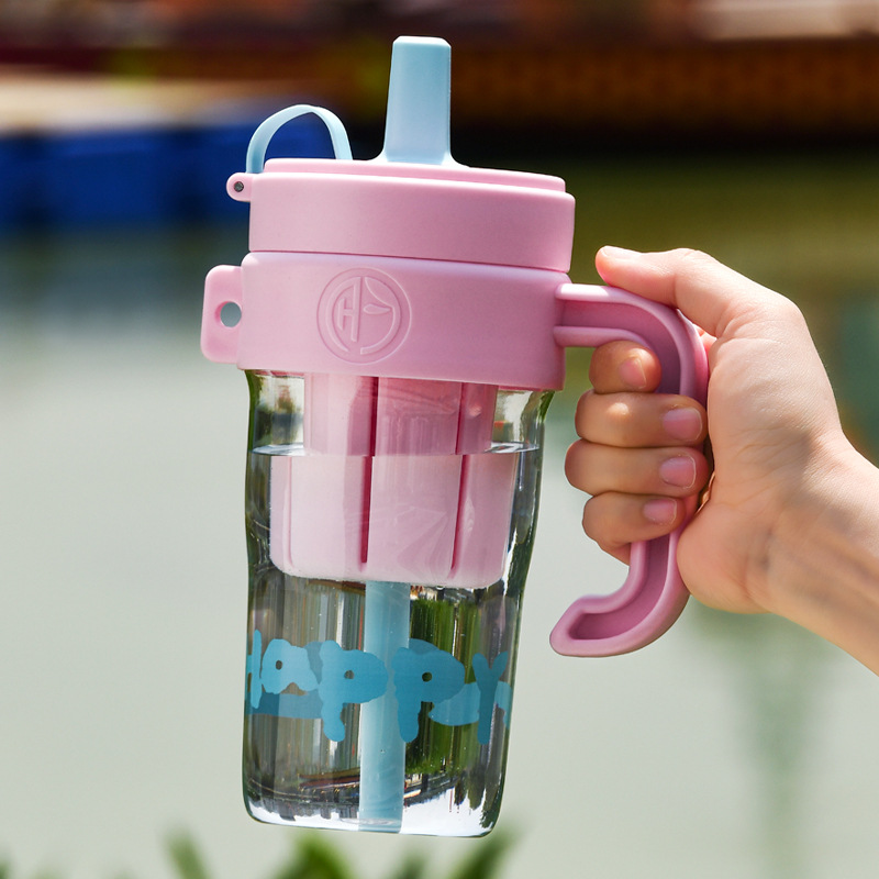 Large-capacity, high-appeartion-level water cup, portable straw cup for girls, giant water cup with handle, outdoor fitness car Specification drawing