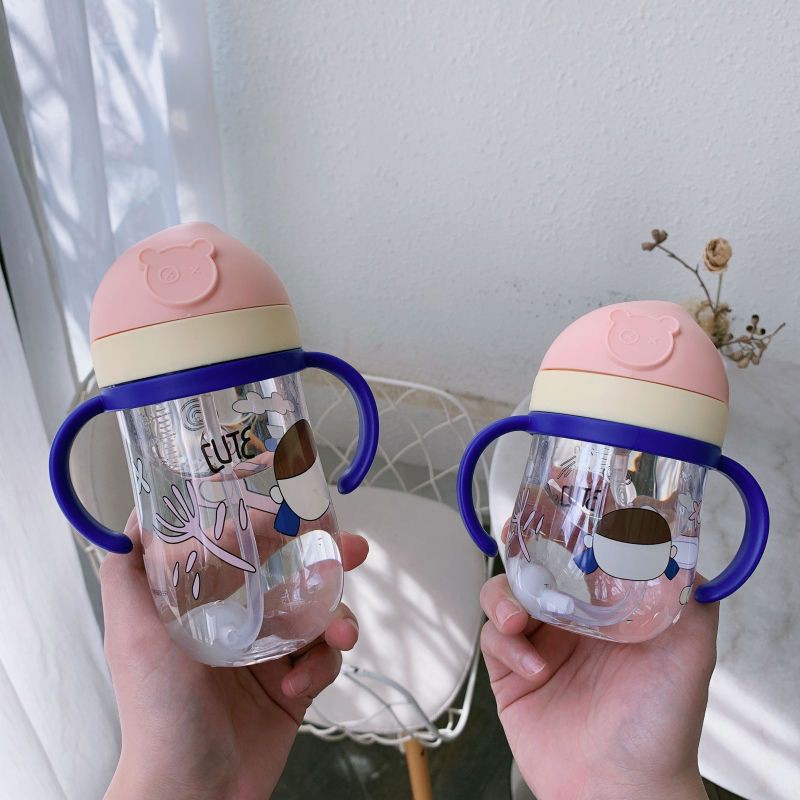 Children's straw cups, learning drinking cups, plastic water cups, anti-choking water bottles for boys and girls, anti-drop cups for kindergartens, primary school students details Picture
