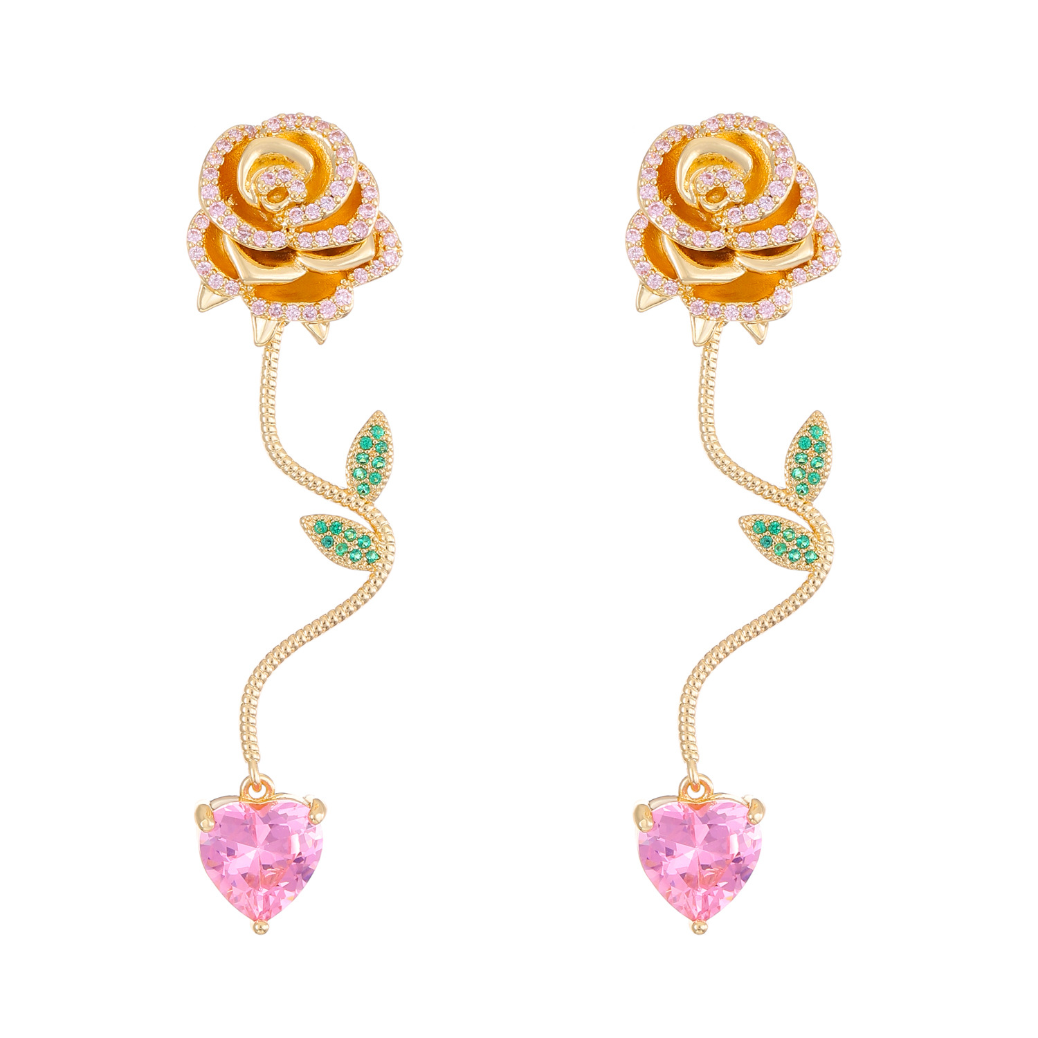 New cross-border diamond-encrusted rose earrings for women, French light luxury creative design, heart-shaped camellia stud earrings, trendy Item Picture
