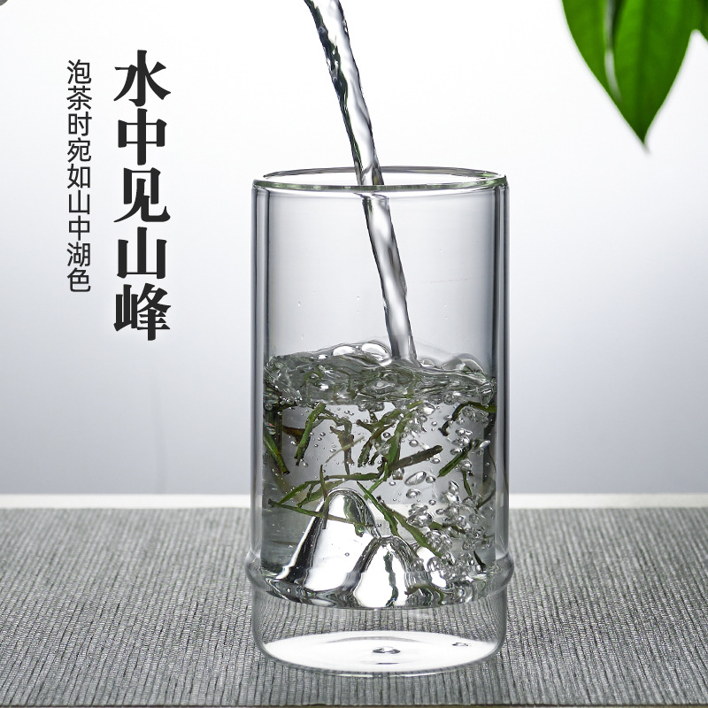 Wholesale household double-layer glass tea cups, mountain viewing cups, tea drinking cups, high appearance level cups, thickened high-temperature resistant tea brewing cups Application Scenario