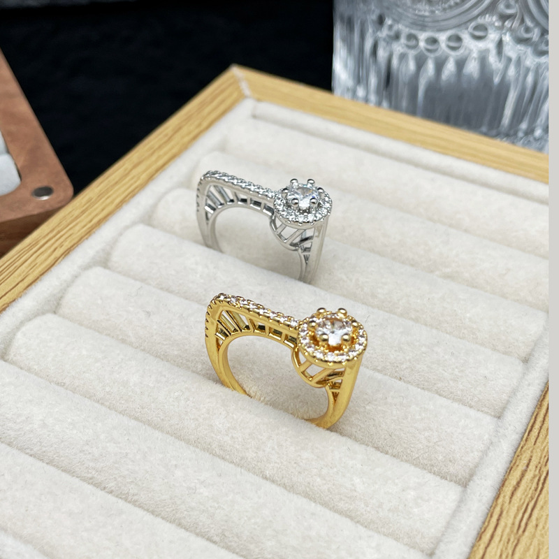 A Japanese and Korean design sense, slightly set round diamond geometric opening ring for women's square, sweet and cool, cold style, niche and light luxury index ring Application Scenario