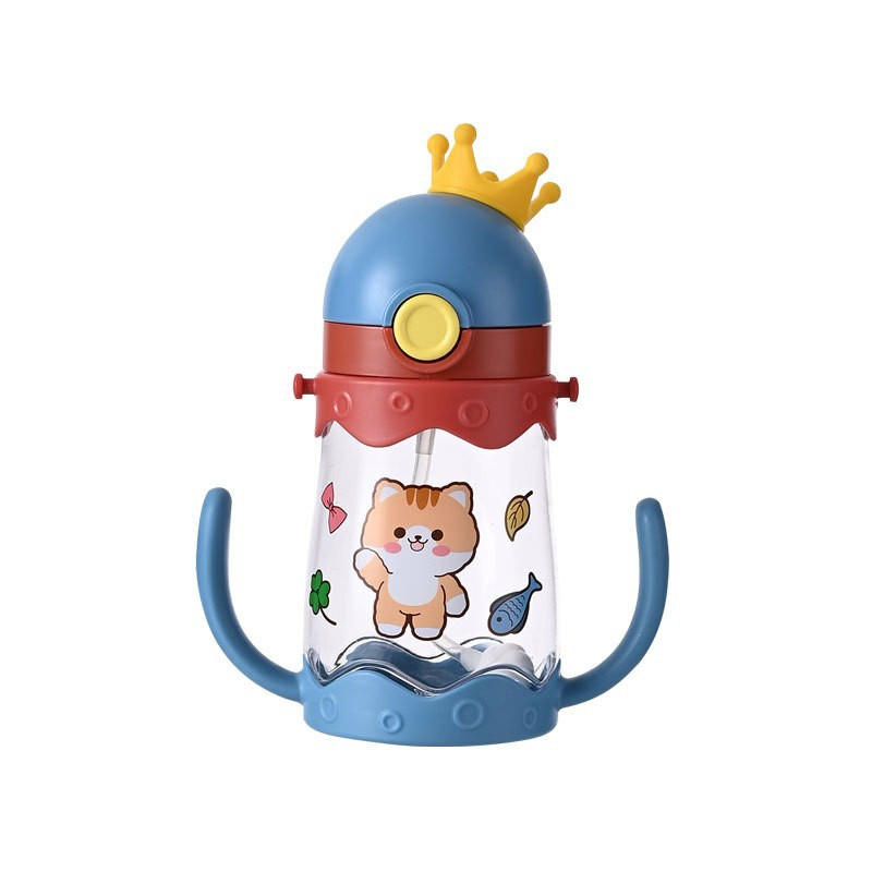 New Crown children's straw cup, plastic water cup, baby drinking water pot, milk drinking cup with gravity ball Specification drawing