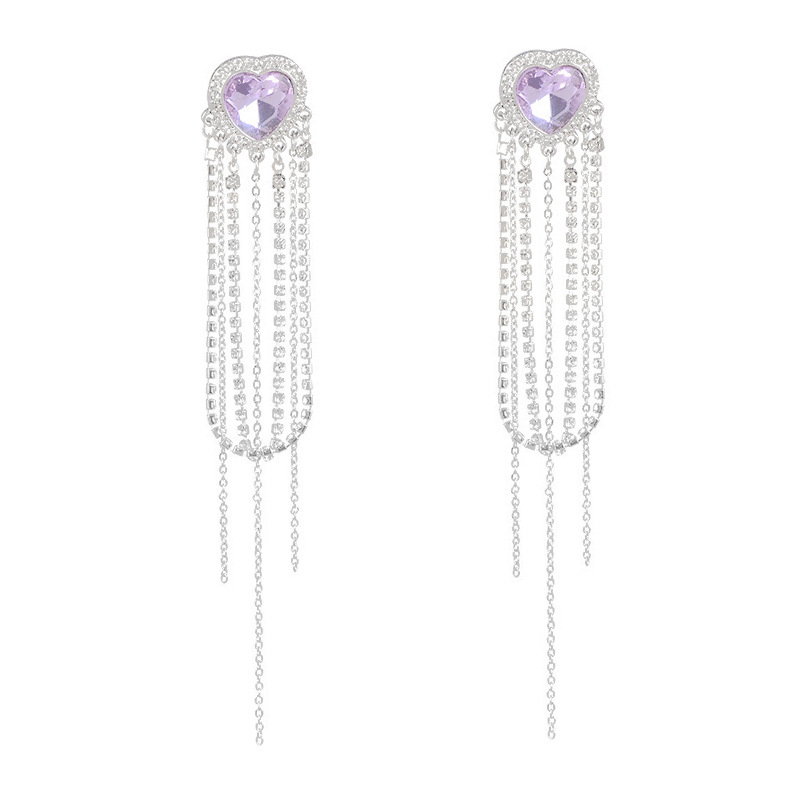 Long tassel, unique nightclub fashion, light luxury, socialite style earrings, Korean high-end style, exaggerated heart-shaped earrings Item Picture