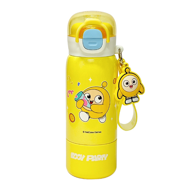 The egg doll Party Fun insulated cup comes with a sturdy teacup handle for easy carrying. It features a silk-screened design and is a double drinking cup Item Picture