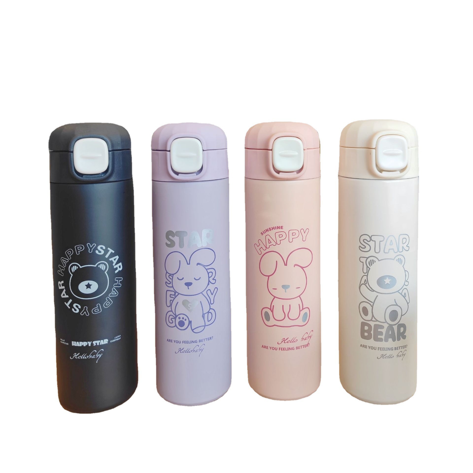 Simple cartoon insulated cup for direct drinking, water cup for male and female students, couple portable, high appearance level, pop-up lid stainless steel portable cup Item Picture