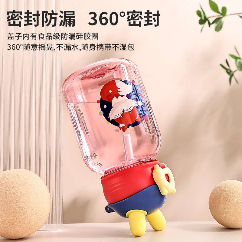 New cartoon backpack water bottle, children's straw cup, plastic cup, high-temperature resistant water cup, kindergarten baby drinking cup details Picture