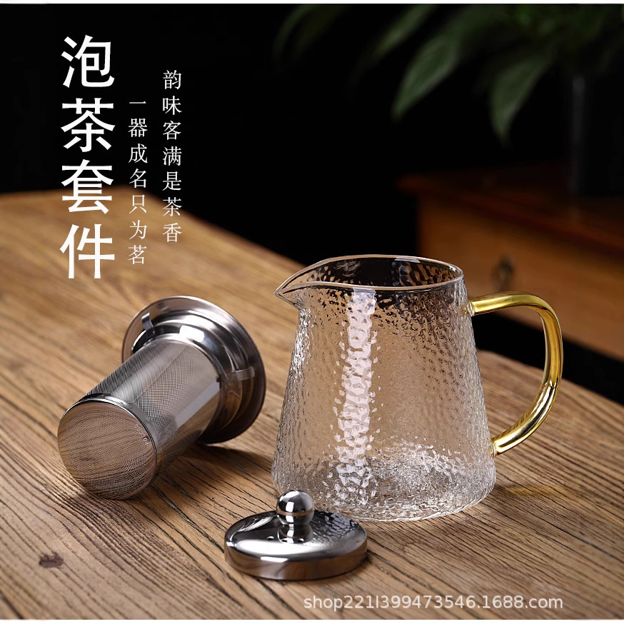 Hammered transparent glass high borosilicate household one-piece glass teapot for boiling, filtering and brewing, thickened glass teapot details Picture