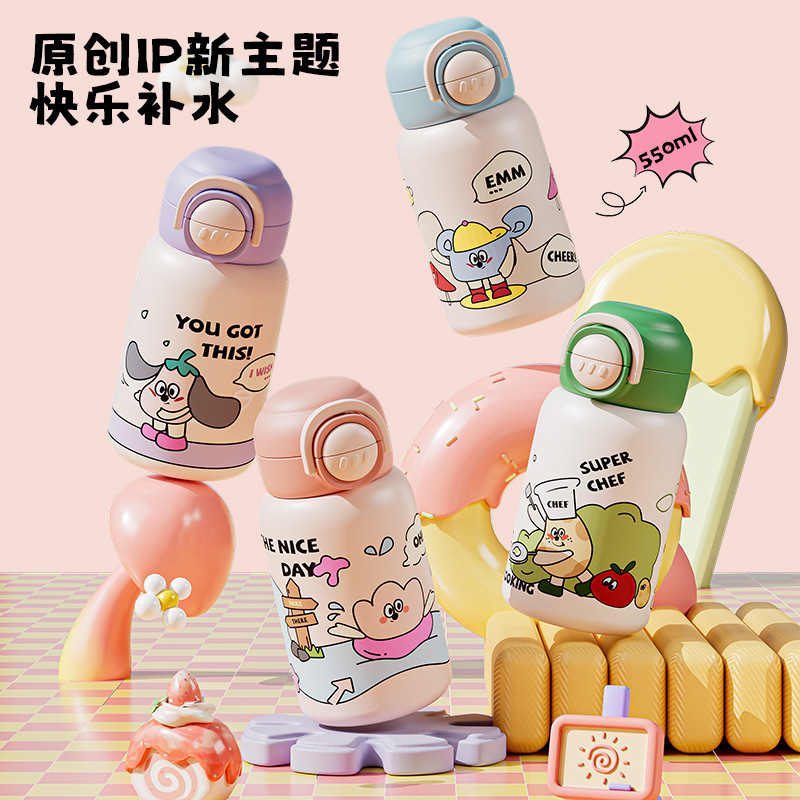Creative 316 stainless steel children's kettle, double-drinking insulated cup, cartoon high appearance level, portable straw cup, student water cup details Picture