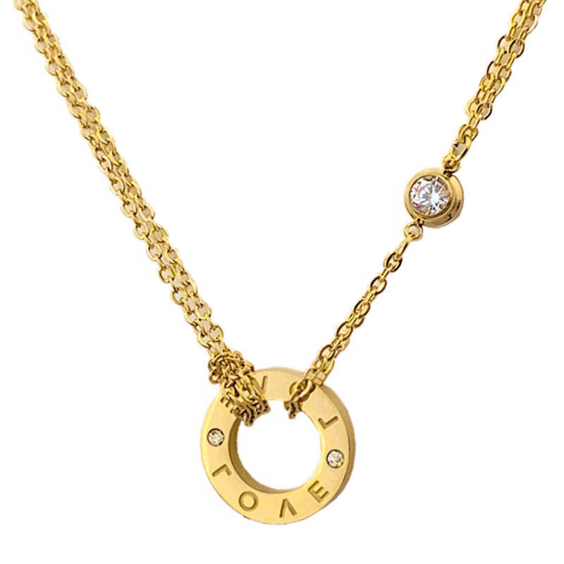 【 All-titanium Steel 】 Circular LOVE minimalist style furnace real gold necklace, female Instagram influencer collarbone chain to match Item Picture