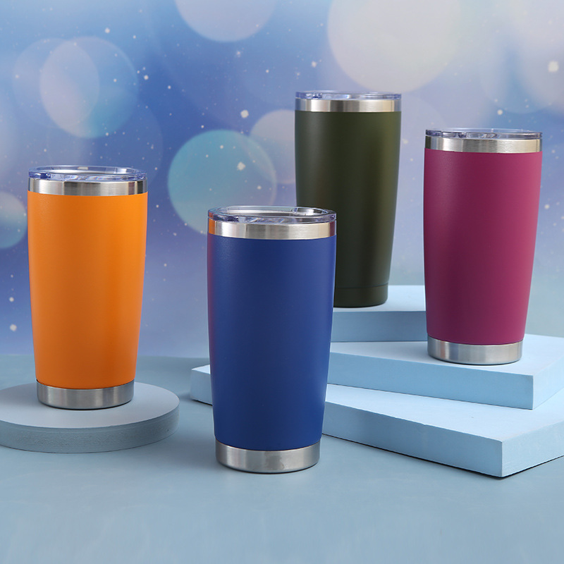 Wholesale of 20oz spray-painted stainless steel car cups, cross-border American wide-mouthed beer mugs with LIDS, insulated and chilled ice cups Specification drawing