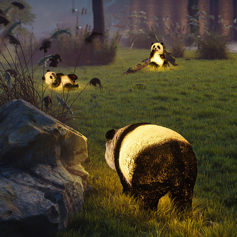 Outdoor garden bamboo shoot courtyard lawn lights, garden decoration landscape lights, illuminated panda animal lights, shaped lights details Picture