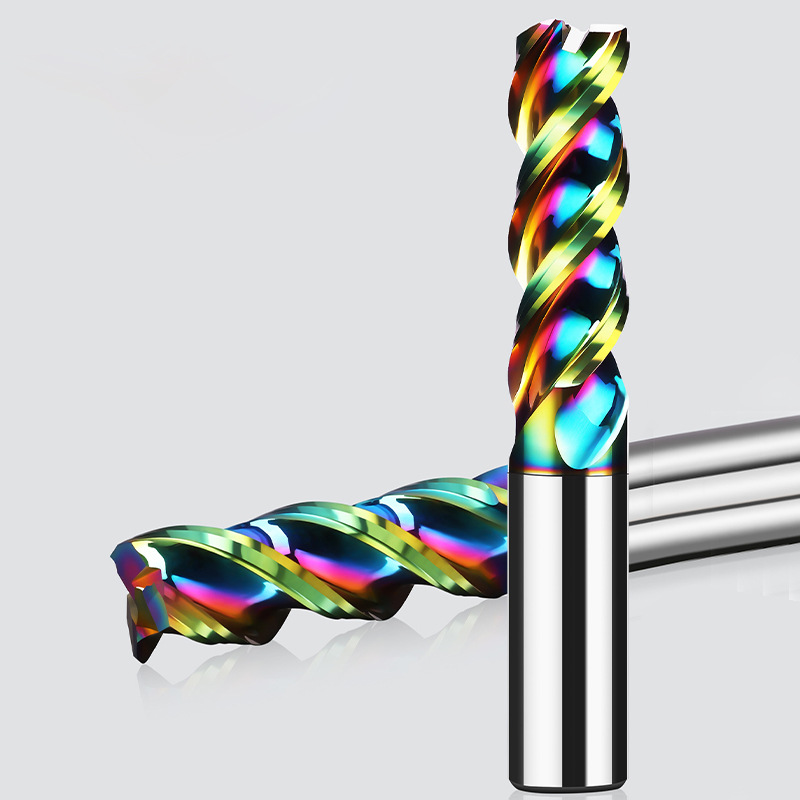Original production of seven-color U-shaped groove aluminum milling cutters, tungsten steel three-edge hard alloy cnc numerical control tools, 3 lengthened details Picture