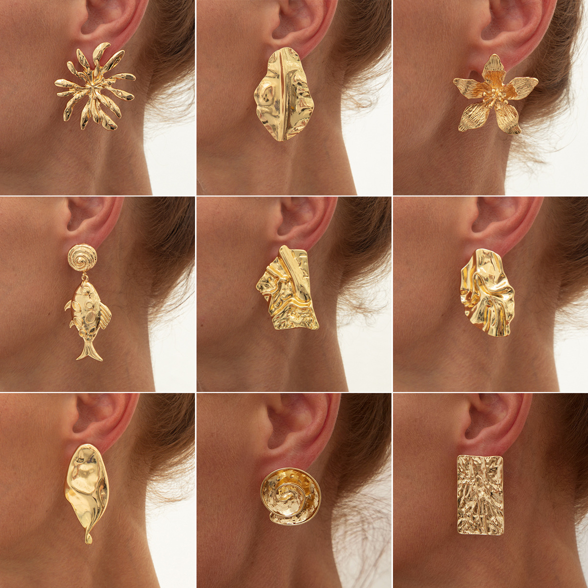 European and American earrings cross-border metal style geometric exaggerated earrings, simple flower bud design sense fashionable stud accessories full figure
