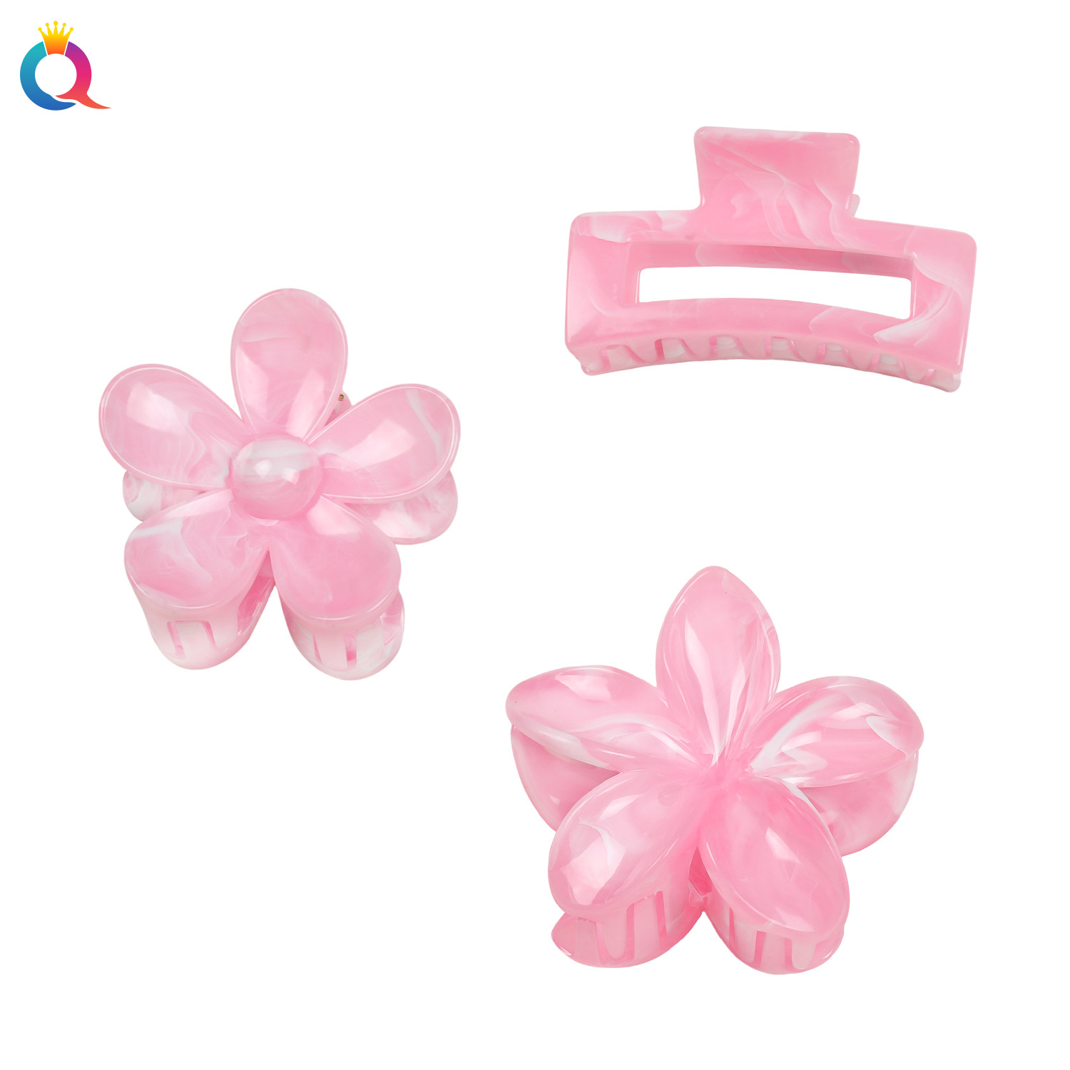 The new Qiyue ultraviolet photosensitive color-changing hair clip is sweet and elegant. It features a shark clip on the back of a woman's head, a hair bun and a hair clamp Item Picture