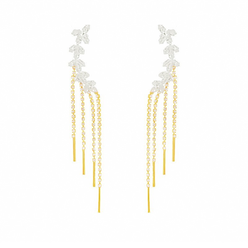 Niche design, personalized stud earrings, women's fashionable and elegant zircon tassel earrings, high-end and exaggerated earrings wholesale for autumn and winter Item Picture