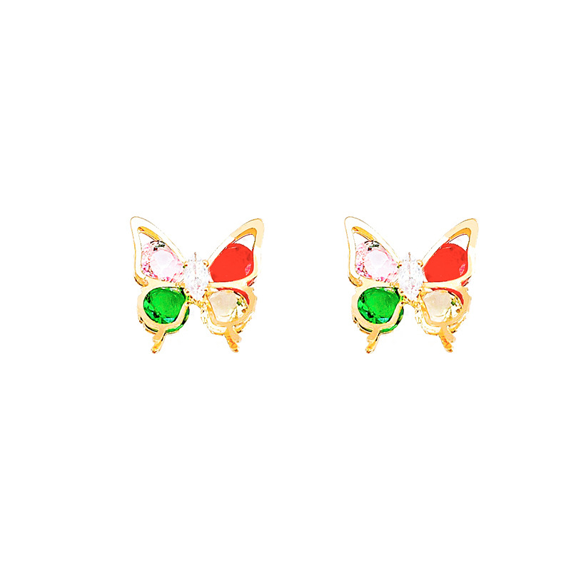 S925 Silver Needle, a new Korean colorful butterfly zircon earring, exudes a high-end feminine charm. It is exquisite, compact and versatile Item Picture